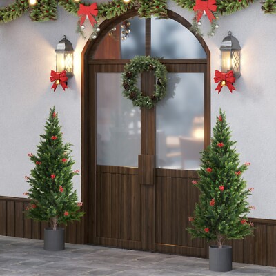 2-Pack Artificial Cedar Topiary Trees Outdoors Potted Fake Evergreen Pine Plants