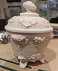 Vintage Jeanette Pink Milk Glass Candy Dish Vines & Leaves Design 1950s