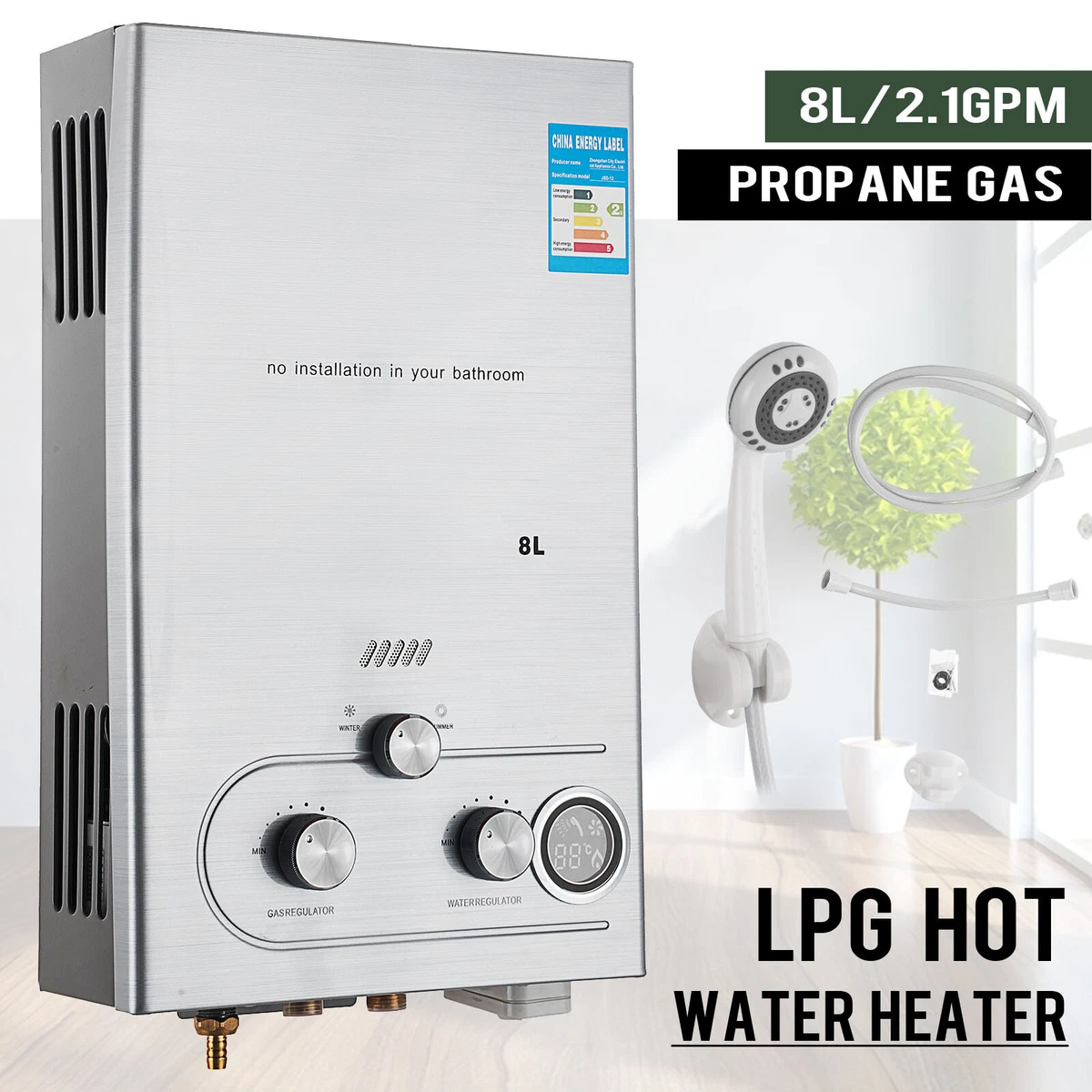 8L 16kw LPG Instant Hot Water Heater Gas Boiler Tankless Propane u0026amp;  Shower Kit | eBay