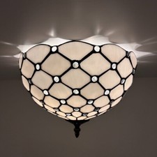 Tiffany Style Ceiling Lights Fixture White Stained Glass LED Bulbs 8"H 12"W 12"D