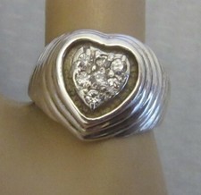 925 hallmarked STERLING SILVER QUARTZ CRYSTAL HEART RING sz 6 sculpted setting