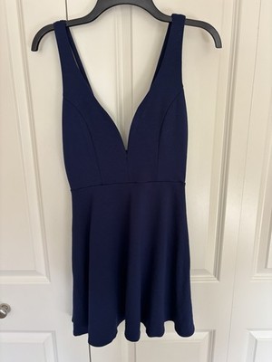 Lulu s Love Galore Navy Blue Strappy Sleeveless Skater Dress sz Small.