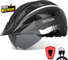 Bike Helmet with USB Rear Light Magnetic Goggles Sun Visor for Adult Cycling