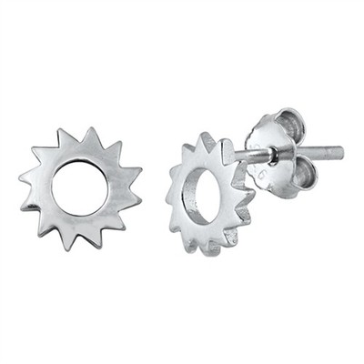 Sterling Silver Simple Sun High Polish Modern Solar Eclipse Cute Earrings 925