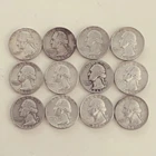 Washington Silver Quarters Lot of 12 Circulated 1942-1965 US Coins
