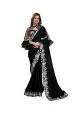 TRENDMALLS Women's Satin Embroidery, Siroski Sequin Work Saree with Unstitch ...