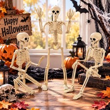 2 PCS 16" Halloween Posable Skeleton Decor, Scary Small Hanging Skull Props