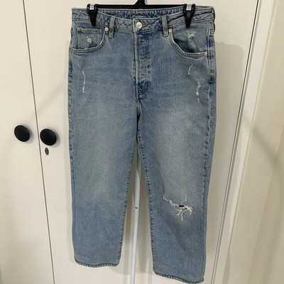 Vintage Straight Blue Denim Jeans Size 14 (EUR 42) Ultra High Waist Ankle Length