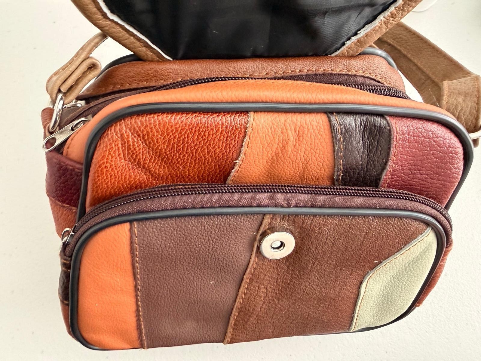 Patchwork Shoulder Bag Multicolor Zip Snap Closur… - image 4