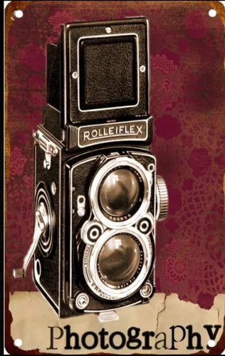 PHOTOGRAPHY CAMERA METAL TIN SIGN ROLLEIFLEX VINTAGE CAMERA WALL GARAGE DECOR