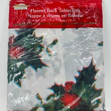 Christmas House Flannel Back Tablecloth Holly Berries 52x70 inches NEW