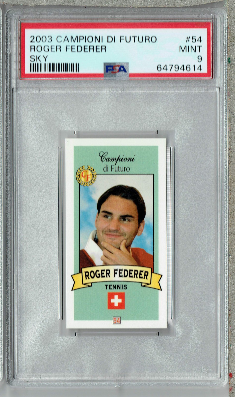 PSA 9 MINT Roger Federer 2003 Campioni Di Futuro #54 Rookie Card Blue Sky