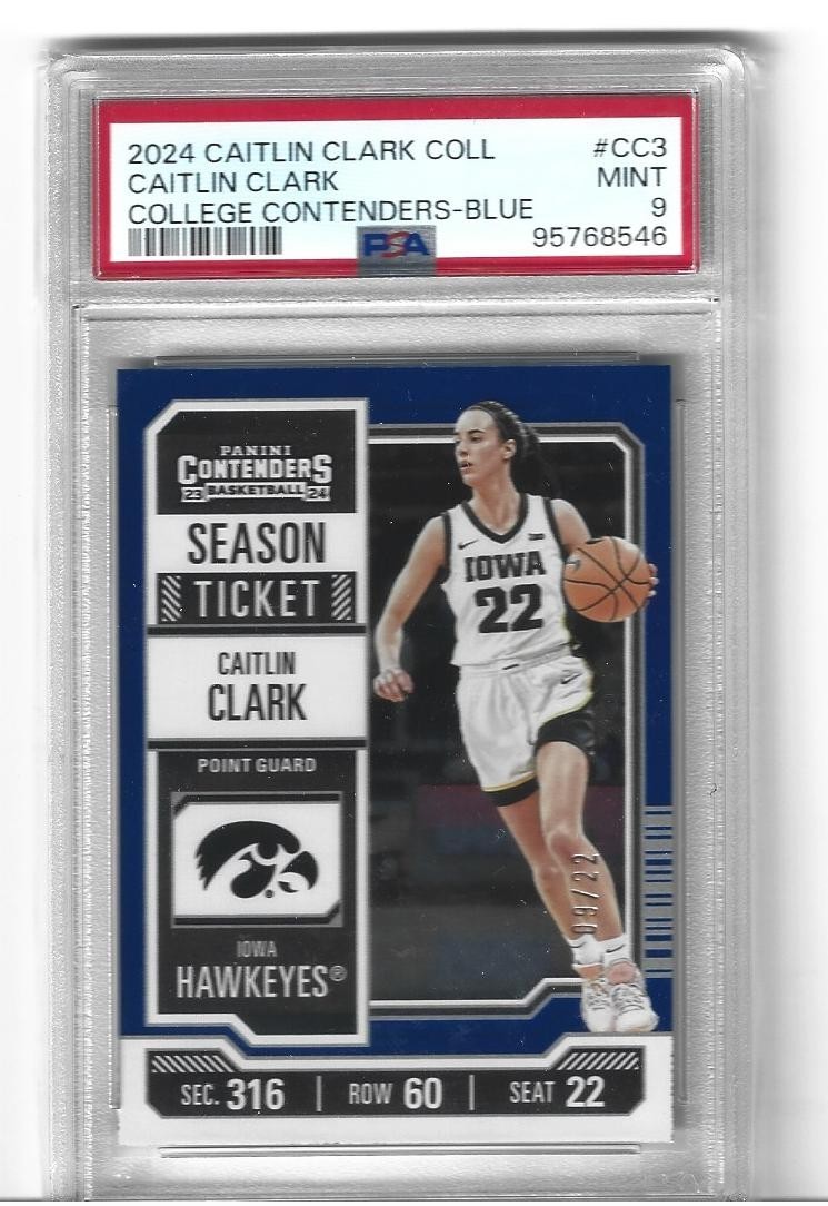 2024 Panini Caitlin Clark College Contenders Caitlin Clark #CC3 Ser#09 /22 Psa 9