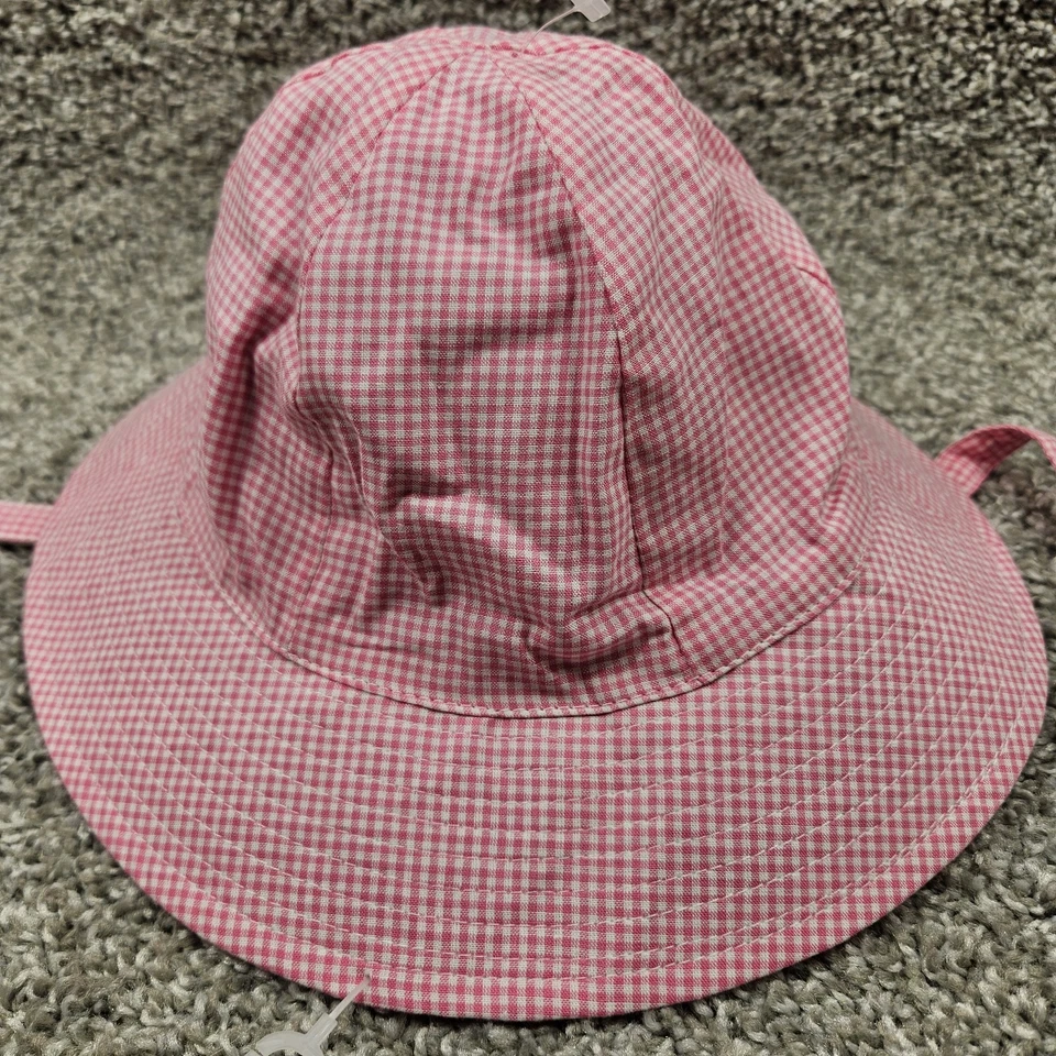 Sombrero Bucket Sun Niñas Talla Pequeña Rosa y Blanco Correas Para Sujetar Algodón Foto 4 de 4