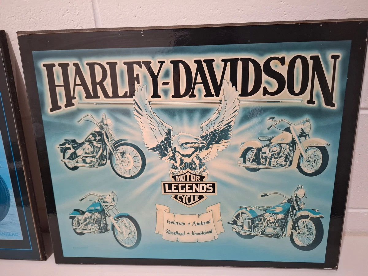 Retro Harley Davidson Wood Mounted Prints x 2 - Wall Art - 51cm x 41cm