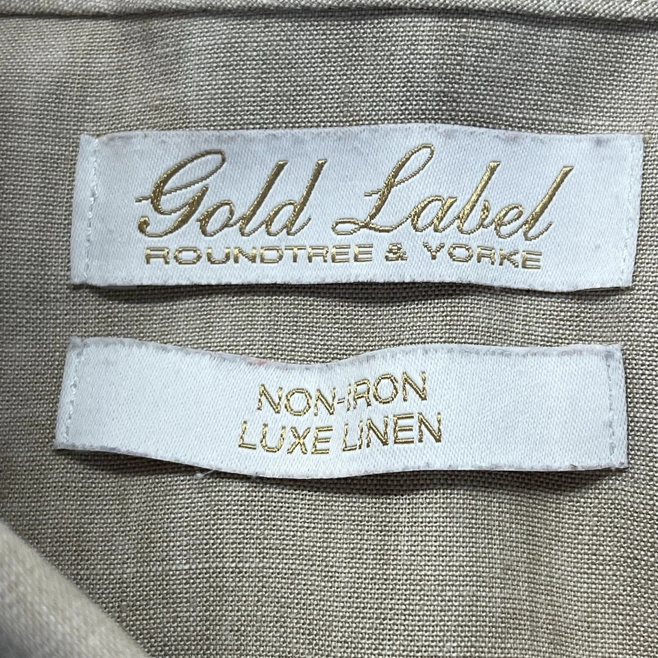 Рубашка мужская Roundtree & Yorke не железная 2XT высокая бежевая серо-коричневая люкс льняная золотая этикетка - Изображение 4 из 4