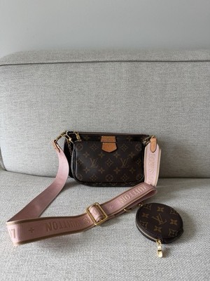 Louis Vuitton Multi Pochette Brown LV Print Rose Pink Strap Cross