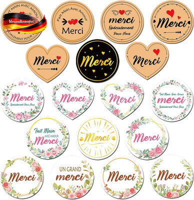 DPKOW 144Pcs Merci Autocollants Stickers Fait Main Avec Amour Autocollants D'Éti