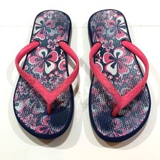 OP Girls Pink Navy Blue Floral Hibiscus FLIP FLOPS Hawaiian Vacation Summer