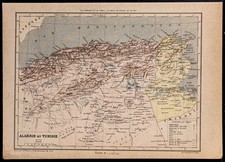 1890ca - Carta Antica Algeria E Tunisia - Incisione Antica