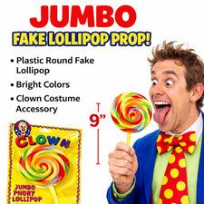 JUMBO PLASTIC FAKE LOLLIPOP 9” Clown Prop Wizard Of Oz Munchkin Costume Joke Big