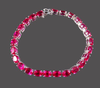 10Ct Oval Cut Lab Created Pink Ruby 14k White Gold Plated Tennis Bracelet 7''
