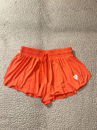 Luogongzi -- peach orange, flowy running shorts, shorts underneath