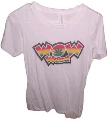 Wow Weed White T-Shirt (Next Level Apparel) (Women's Large) 