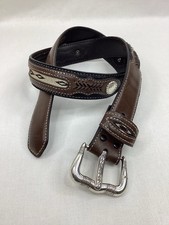 Nocona Western Leather Belt Brown Inlay Concho Silver Buckle Size 34