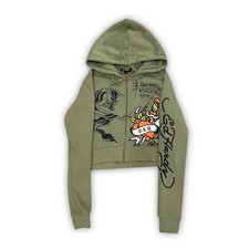 ED HARDY  dragon hearts  SAGE CROPPED ZIP UP HOODIE