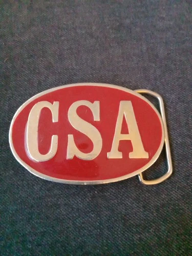Vintage CSA Belt Buckle Civil War Red & Gold Oval Metal  2388 Monogram