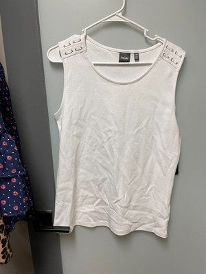 NWT Rafaella Ladies White Cotton Sleeveless Tank Blouse Size L
