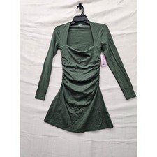 Wild Fable Womens Ruched Mini Dress Green Cotton Blend Casual Size Small