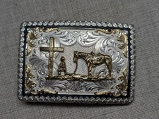 vintage MONTANA SILVERSMITHS belt buckle WESTERN cowboy RODEO silver gold