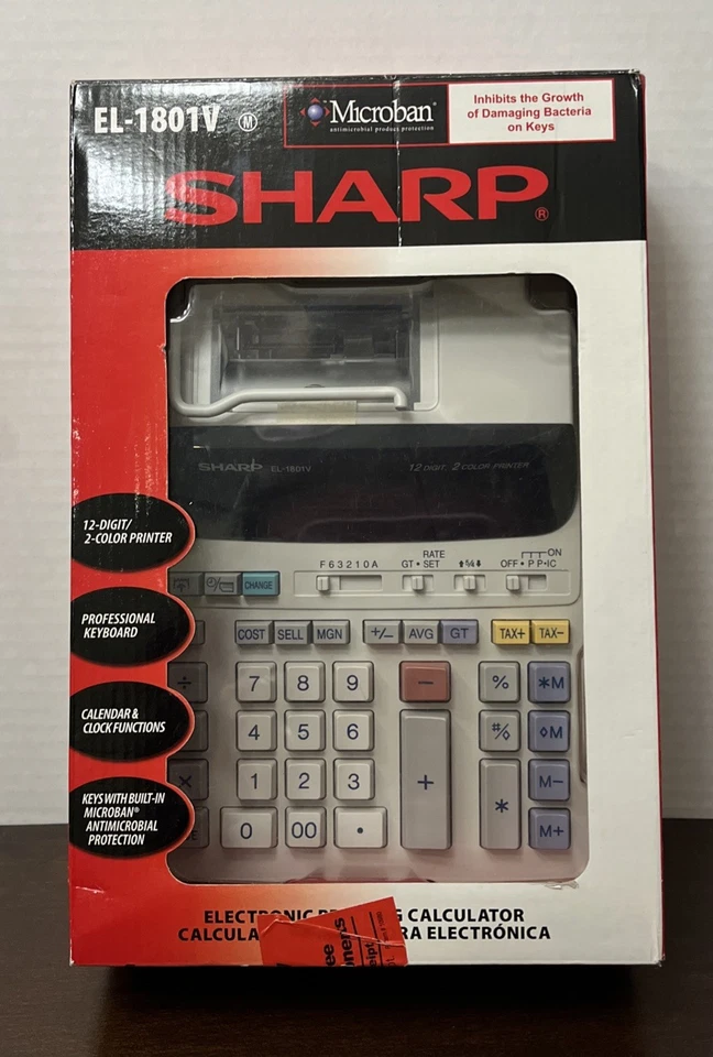 Sharp EL-1801V Microban Electronic Printing Calculator With 6 Paper Rolls - New - Image 2 of 4