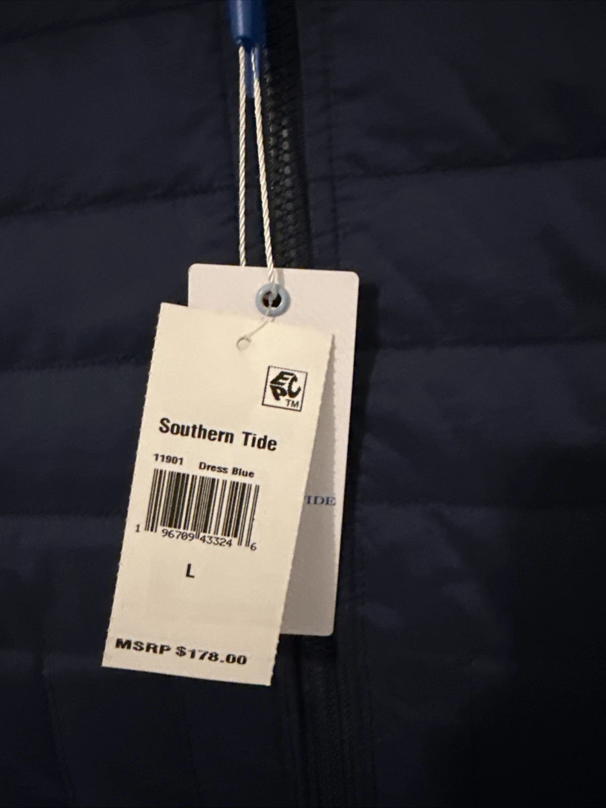 NWT men’s Southern Tide Greenwood Packable Quilted Vest Navy Blue LARGE image 2