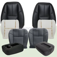 For 2007-2014 Chevy Silverado 1500 2500 3500 HD Front Seat Cover Black Leather