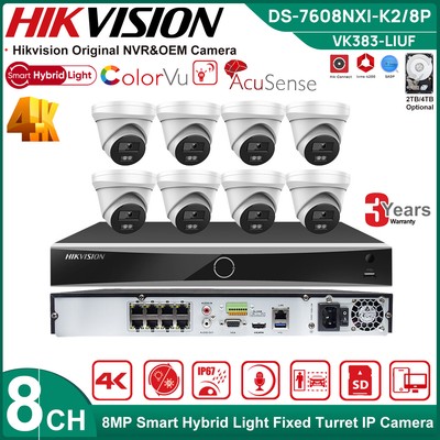 Hikvision Compatible 8CH 8POE NVR 8MP ColorVu IR IP Camera CCTV System Kit LOT