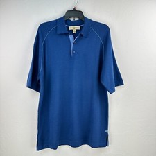 Vintage Tommy Bahama Polo Shirt Mens Medium Blue Short Sleeve Side Slits Preppy