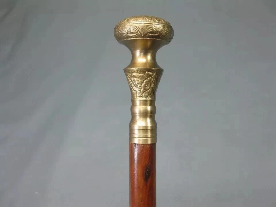 NEW ANTIQUE SOLID SOLID BRASS HANDLE WOODEN WALKI… - image 1