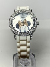 Disney Minnie Mouse 40mm Watch Rhinestone Silver Tone MN1188 Silicone Band