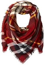 La Fiorentina Women's Oversized Square Plaid Scarf Red One Size