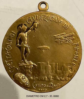 FLORENCE CAMPO DI MARTE 1910 AVIATION SHOWS AERONAUTICAL MEDAL