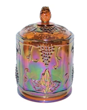 Vintage Indiana Carnival Glass Harvest Grape Candy Dish Covered Iridescent Blond