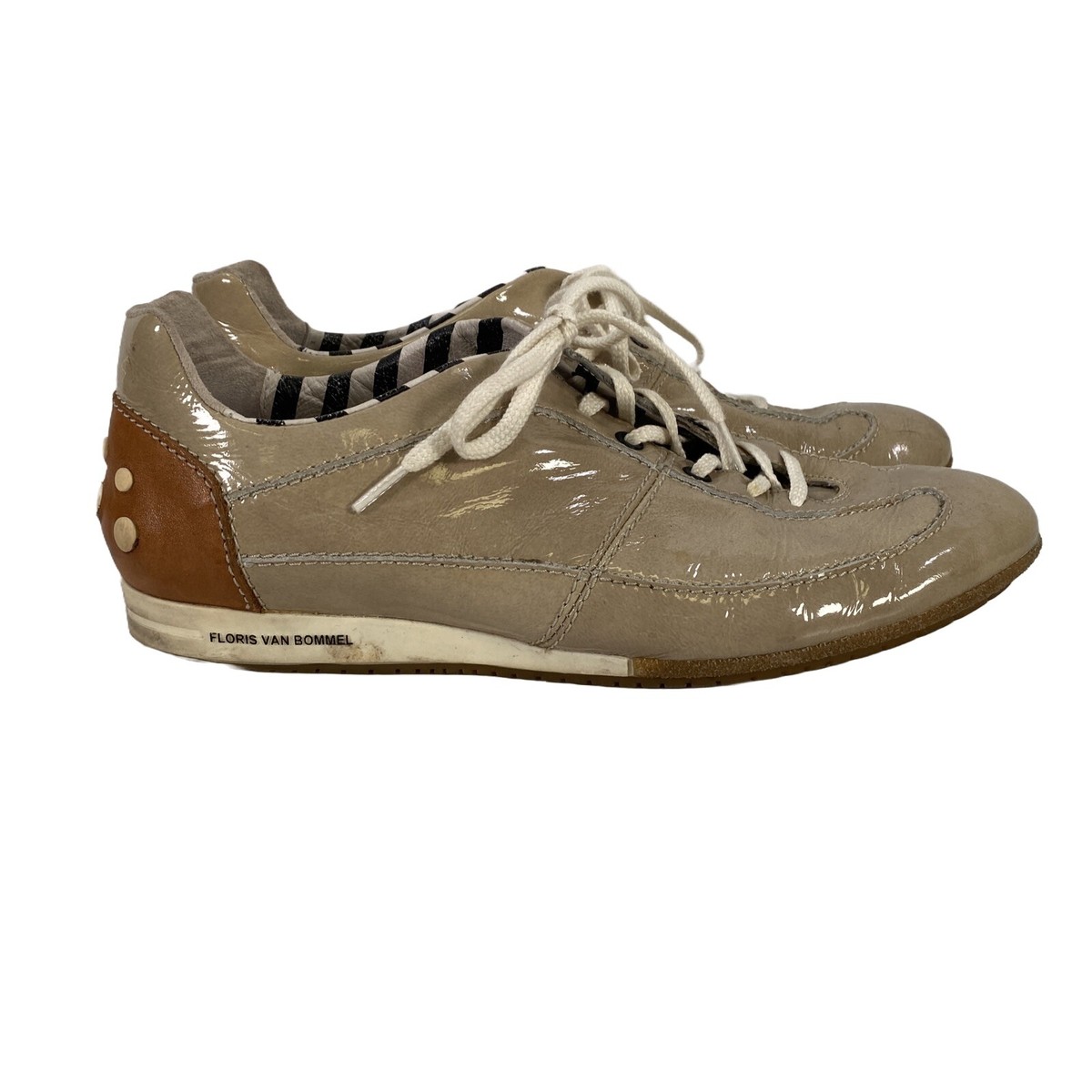 Floris Van Bommel Women's Beige Leather Lace Up Sneakers Shoes