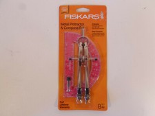 Fiskars Metal Bow Compass  Protractor Set Easy Read Numbers Pink