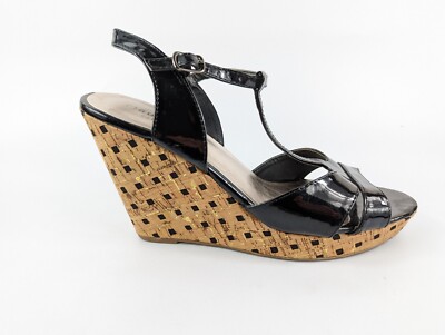 Steve Madden schwarze Keilsandalen aus Kunstleder UK 7,5