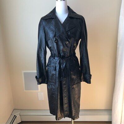 Vintage Calvin Klein black crinkled patent trench coat XS | eBay Vintage Calvin Klein black crinkled patent trench coat XS | eBay