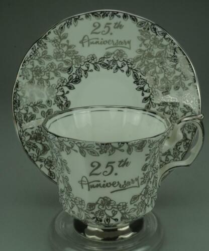 Vintage Elizabethan 25th Anniversary Duo Footed Cup & Saucer ZE150 - Foto 1 di 4