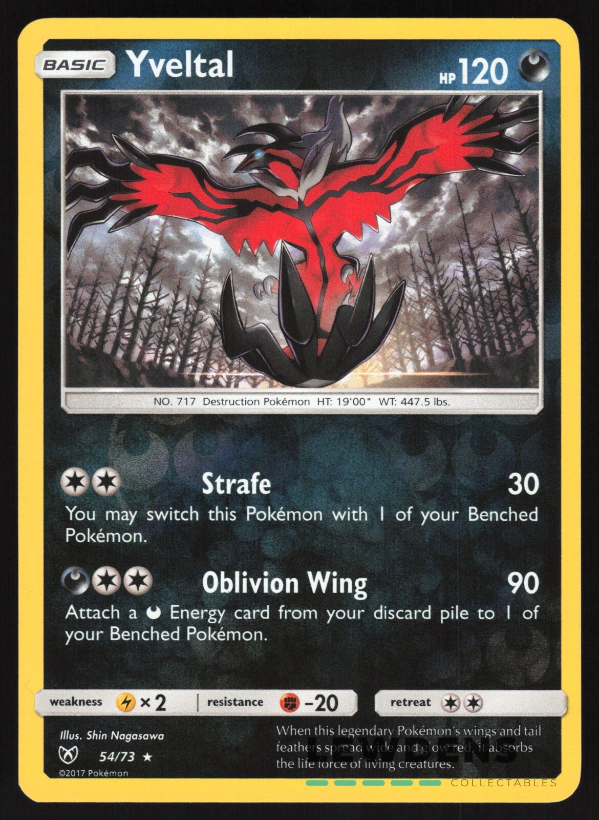 Yveltal - 54/73 - Reverse Holo Holo Rare - Shining Legends - Pokemon Card